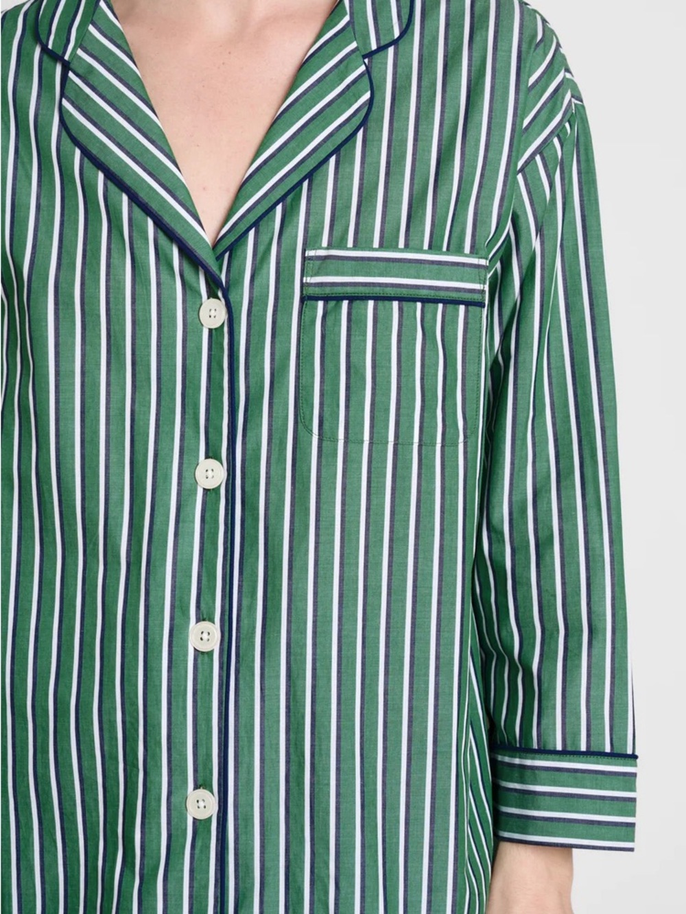 Sleepy Jones Marina Pajama Shirt Green Shadow Stripe XS